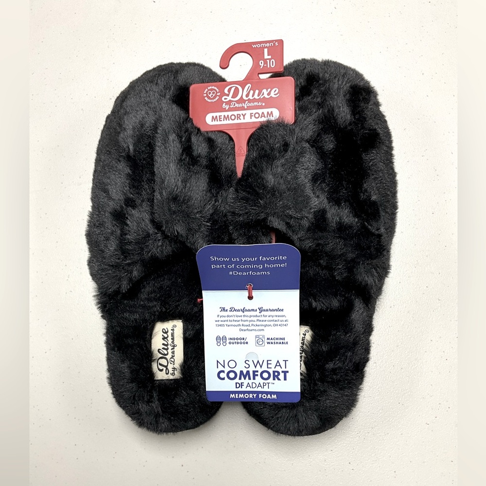 Dluxe by Dearfoams Ladies Memory Foam Black Slippers